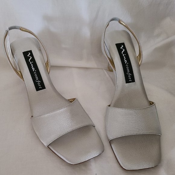 silver evening pumps